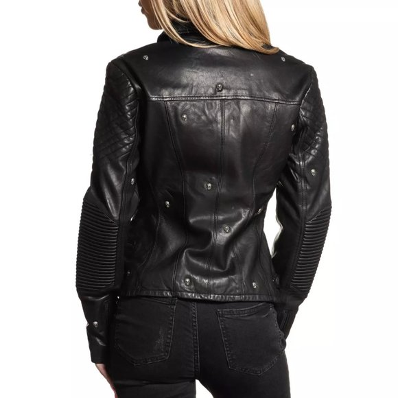 AFFLICTION Leather SKULLHEAD WOMEN'S JACKET Black - Picture 5 of 7